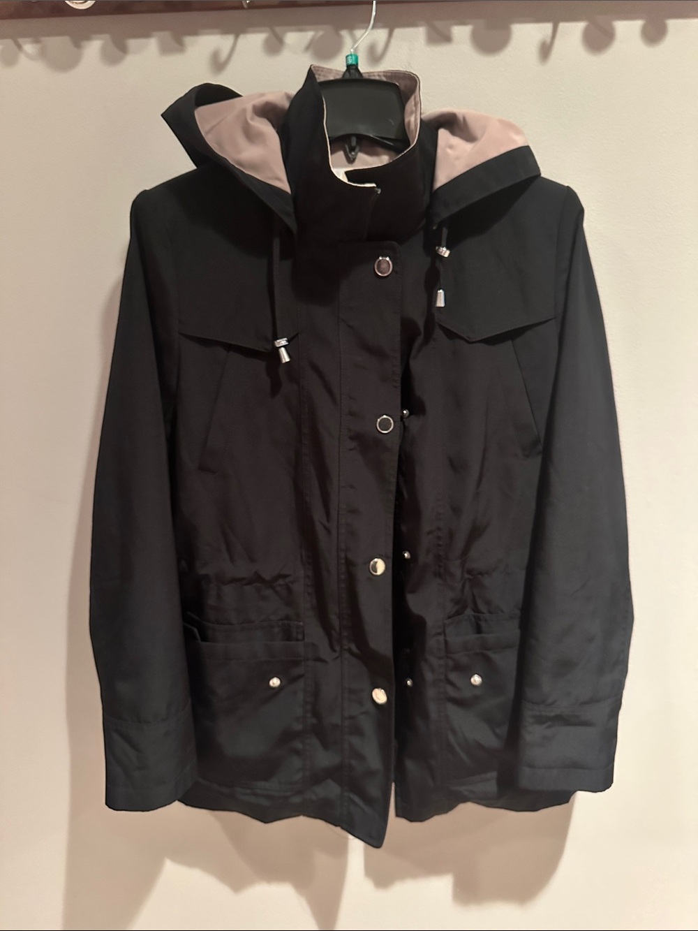 Gallery Black Utility Hooded Jacket with Light Pink Lining